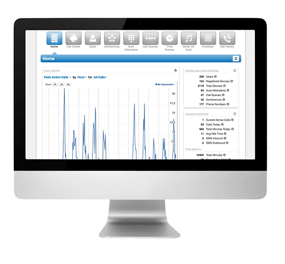 Client portal screen for Telarite call recordings, forwarding, and auto attendant 